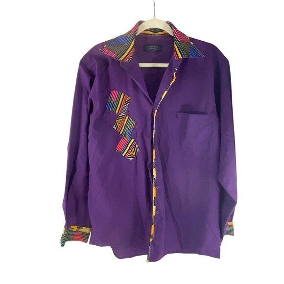 Vintage Yves Dorsey Purple Shirt Men’s Size L African-Inspired Accents Unique Co - Picture 1 of 10